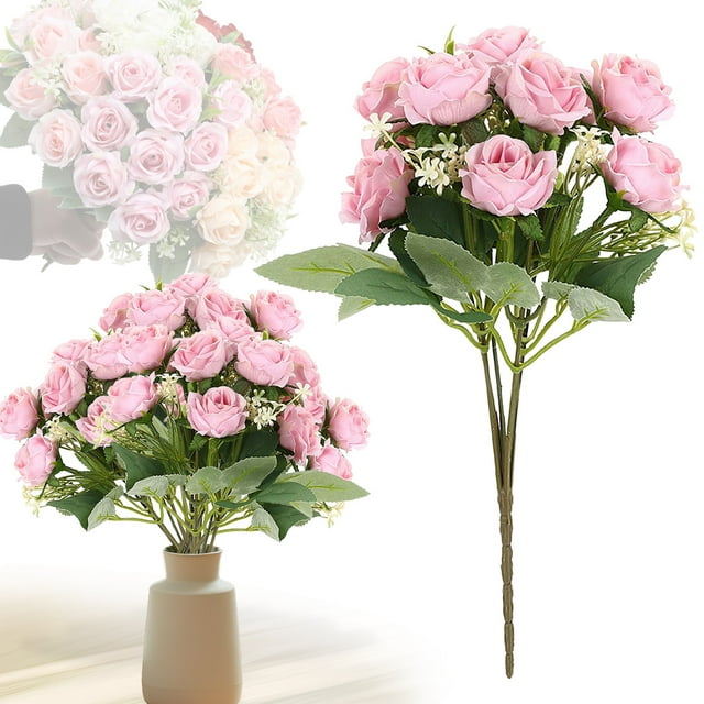5 Artificial Oswald Roses - Deep Pink, 5 Head Oss Rose Artificial Flower Artificial 5 Head Oss Rose Artificial Flower Windproof the Atmosphere of Autumn