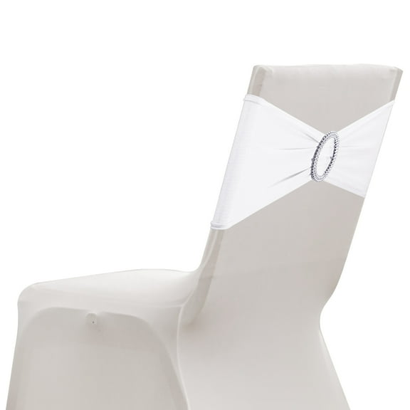 Uxcell 20 Pack Chair Sashes, Stretch Chair Cover Band with Buckle Slider Polyester Bows Cover Band Universal Elastic Ties for Wedding Party Ceremony Event Decorations, White