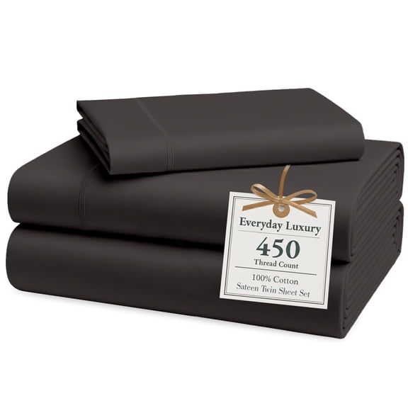 Casa Platino Twin Bed Sheets – 450 Thread Count 100% Cotton Long Staple Twin XL Soft Sateen, Bedding, Naturally Breathable Cooling Sheets – Charcoal