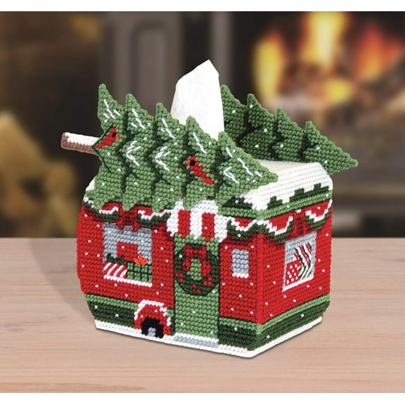 Mary Maxim Holiday Camper Plastic Canvas Tissue Box Cover Kit