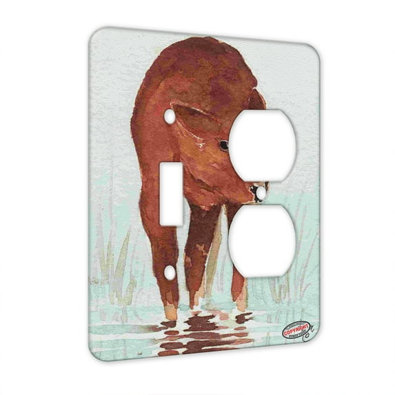 KuzmarK™ 2 Gang Single Toggle / Single Duplex Wall Plate - American Bison Buffalo Calf Wading Wildlife Art by Denise Every