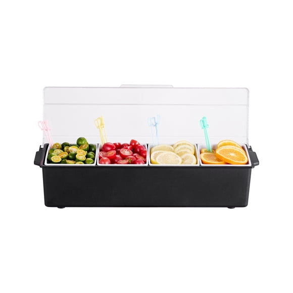 VEVOR Chilled Condiment Server 4 Compartment Cold Serving Tray with Lid for Fruit