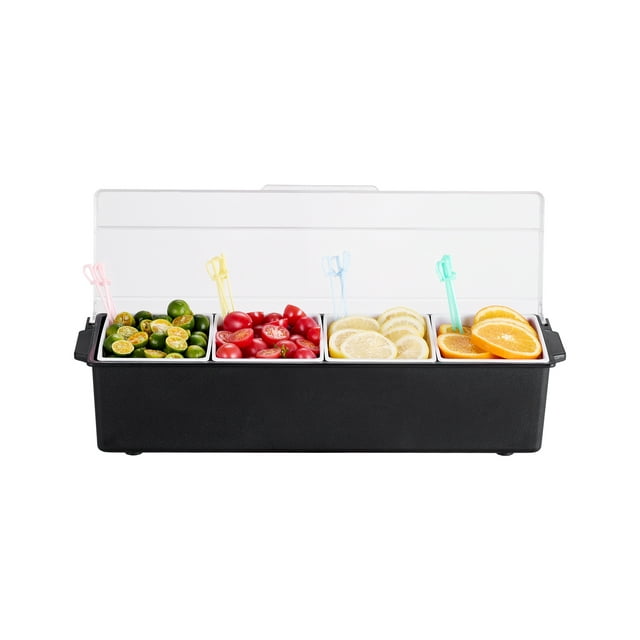 VEVOR Serveur de Condiments Réfrigéré Plateau de Service à 4 Compartiments avec Couvercle pour Fruits