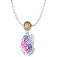 thumbnail image 1 of Delight Jewelry Silvertone Large Translucent Hot Pink & Blue Flying Butterfly Mia Monkey Charm Necklace, 1 of 4