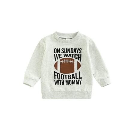 

PDYLZWZY Kids Baby Boys Girls Sweatshirt Long Sleeve Crew Neck Letters Football Print Pullover Tops Gray Mommy 5-6 Years