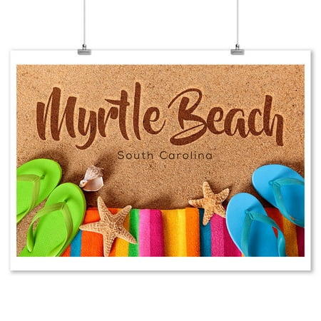 South Carolina Flip Flops - Myrtle Beach, South Carolina - Flip Flops on Beach - Lantern Press Photography (9x12 Art Print, Wall Decor Travel Poster)