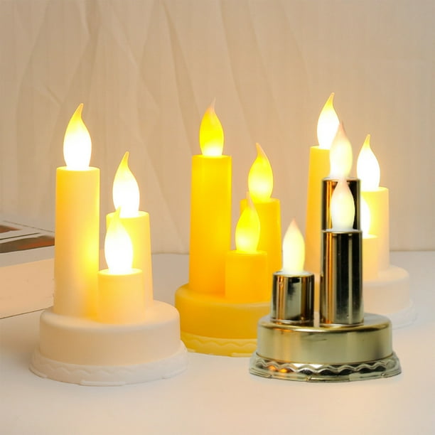 Decoración vintage de velas electrónicas | Candelabro LED de llama | Adorno sin llama, alimentado por pilas, plástico, multicolor, 3 cabezas, decoración para el hogar