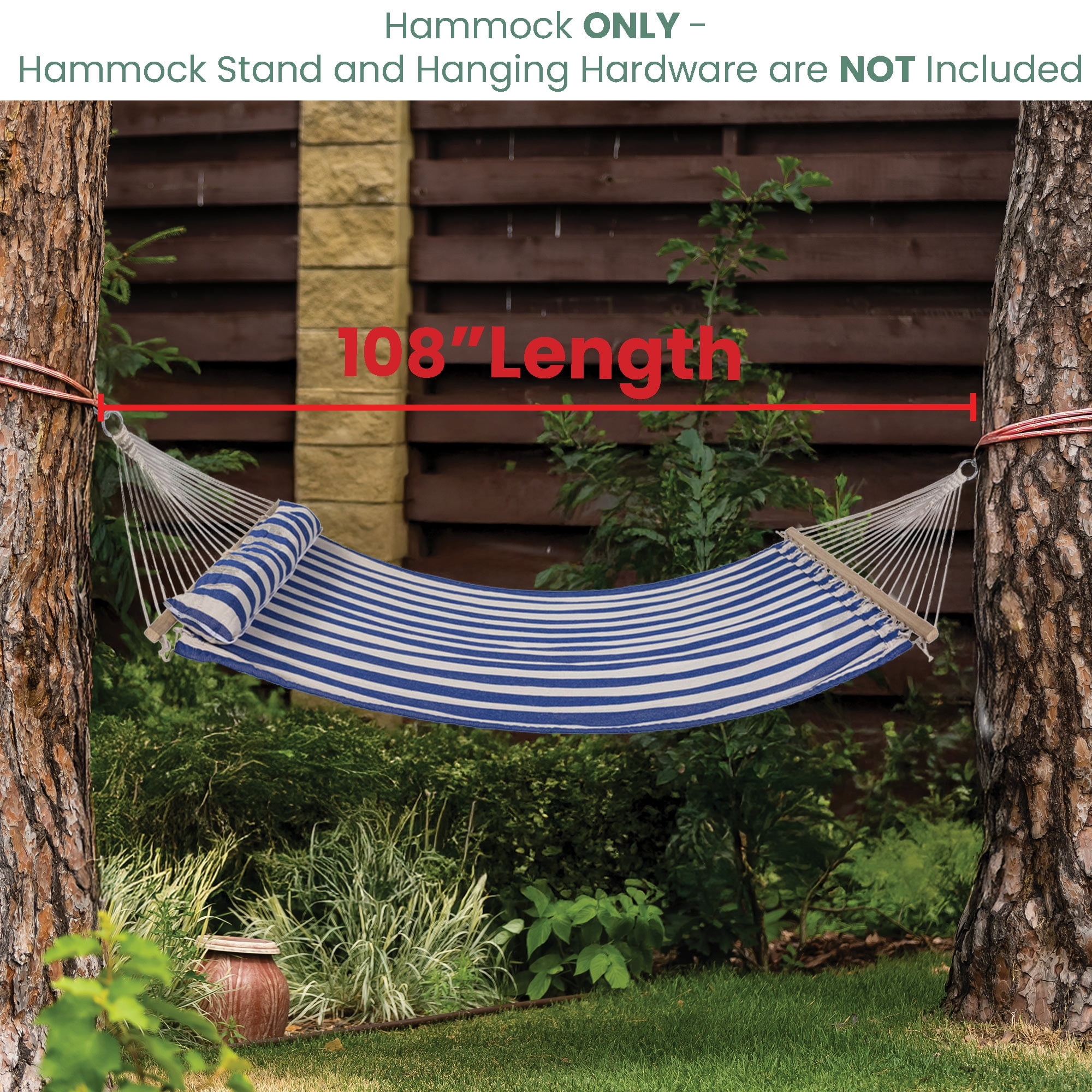 Northlight Striped Quilted Two Person Double Hammock with Pillow - 9' x 55" - Blue and Cream