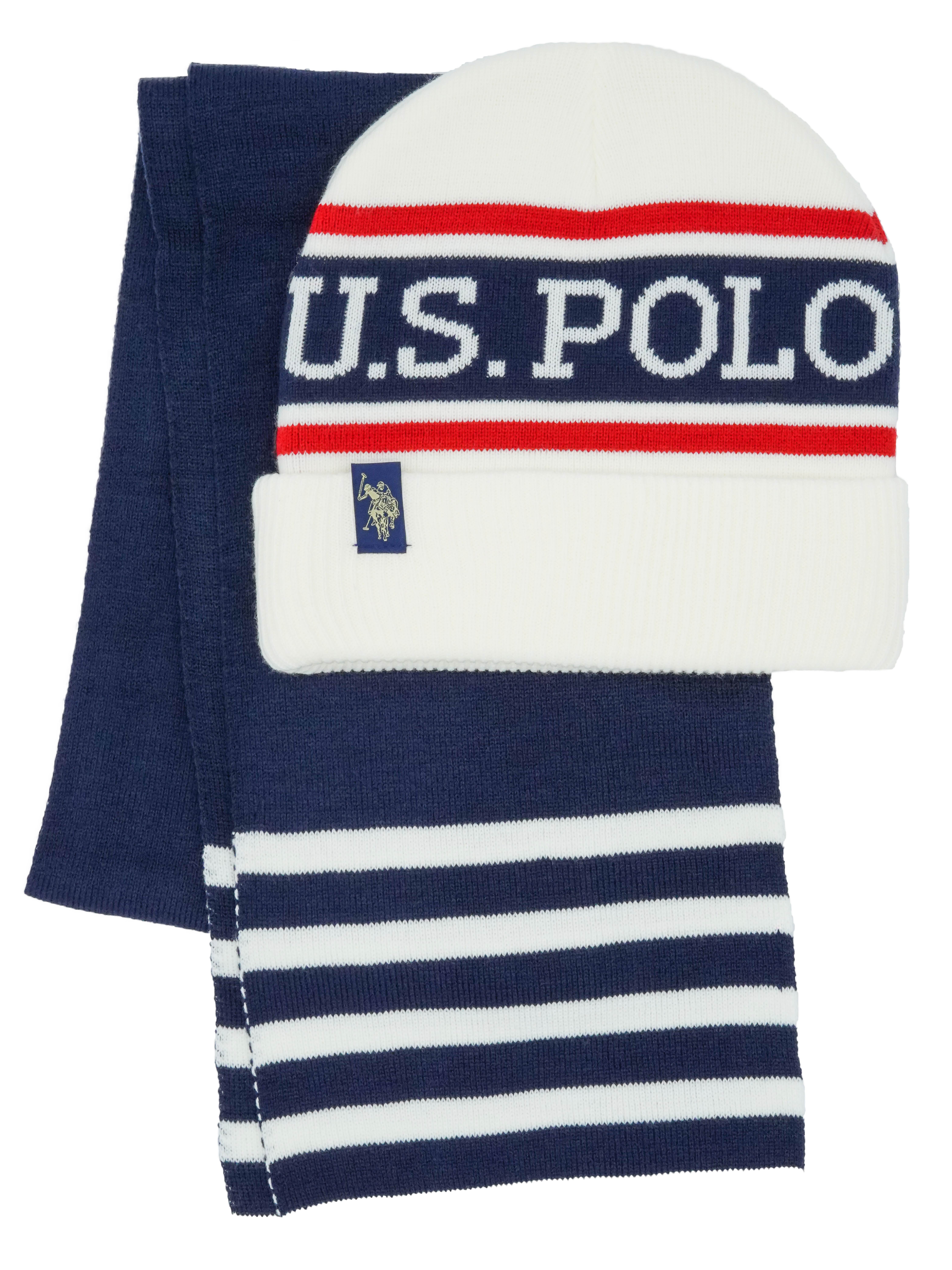 U.S. Polo Assn. Striped Beanie Cap, Grey (One Size)