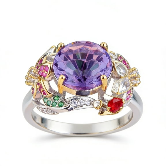 Firework-Cut Purple Diamond Ring – Sparkling Gemstone Jewelry for Weddings & Evening Events