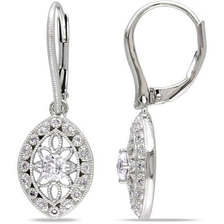 Miabella 5/8 Carat T.G.W. Created White Sapphire and Diamond Accent Sterling Silver Marquise-Shaped Drop Earrings