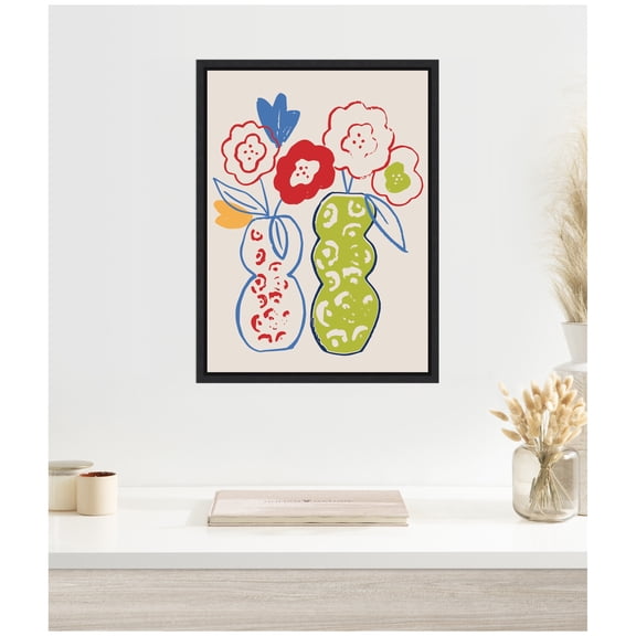 Kate and Laurel Framed Canvas Wall Art Print Live Boldly Flower Vases by Vicky Yorke, 18 x 24 Sylvie Black Frame, Modern Contemporary, Flower Art for Wall Decor
