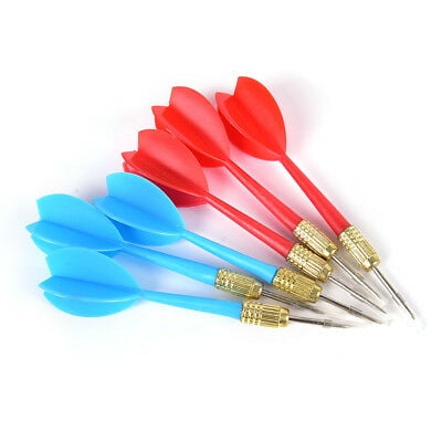 6 Pack Red & Blue Steel Tip Brass Dart Set Plastic Dart Flight Throwing Toy KF 