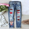 thumbnail image 2 of Christmas Pants Woman Casual Ripped Printed Jeans Blue High Waist Straight Leg Pants Wide Leg Trousers Women,Watermelon Red,L, 2 of 4