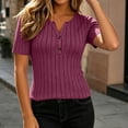 thumbnail image 5 of Bxsruta Womens Short Sleeve Tops Henley Neck Ribbed Knit Tees Slim Fit Casual Summer Shirts, 5 of 7