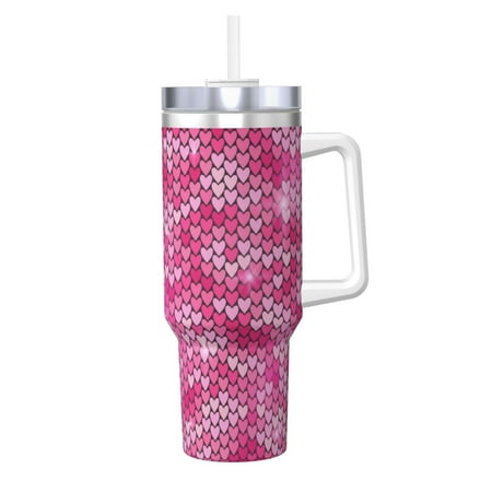 

Susaid shiny with pink heart Print Indoor Outdoor Straw Lid 40oz Ice Bully With Handle Stainless Steel Cup for Home Office and Car