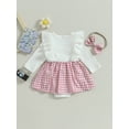 thumbnail image 4 of Bagilaanoe Newborn Baby Girl Rompers Dress Ribbed Long Sleeve Bodysuits + Headband 6M 12M 18M 24M Infant Fall Patchwork A-line Dresses, 4 of 8