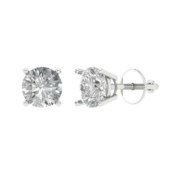 2 ct Screw-Back Stud Earrings for Women | 6.5mm Round Cut White Sapphire | 18K White Gold