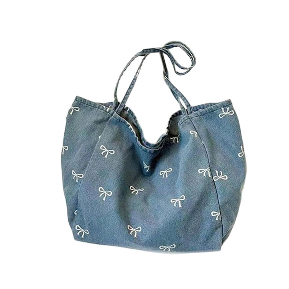 CHUMUD Women's Denim & Canvas Tote Bag with Bow - Sweet & Stylish Large Shoulder Bag for Daily Use & Outings