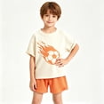 thumbnail image 2 of WAVSUF Boys Outfit Sets 2-Piece Football Print T-Shirt and Shorts Elastic Waist Short Sleeve Kids Summer Cute Active Clothes Orange Size 3-4T, 2 of 7