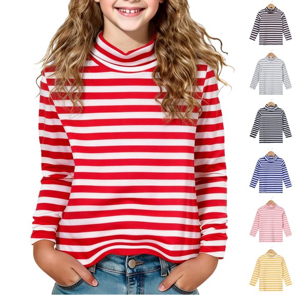 Asxite Toddler Striped Tops Cotton Long Sleeve Turtleneck T Shirt Fall Casual Sport School Uniform