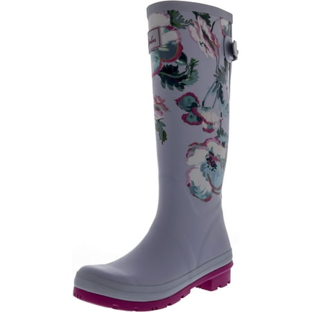 Joules Women's Welly Print Grey Poppy Knee-High Rubber Rain Boot - 8M