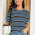 thumbnail image 4 of Puntoco Short Sleeve Women Tops Clearance 2025,Women'S Short Sleeve T Shirt Striped Print Round Neck Casual Soft Knit Tee Top Navy M(M), 4 of 9