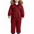 thumbnail image 4 of AHTJRT Kids 2 Piece Snowsuit Hooded Jacket Zip-Up Bib Overalls Outfits Set Thermal Winter Waterproof Winproof Skisuits Wine#02 2-3 Years, 4 of 6
