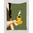 thumbnail image 1 of Coffee Tapestry, Half Scene of a Woman Holding a Cup with Hot Beverage and Cookies, Wall Hanging for Bedroom Living Room Dorm Decor, 40W X 60L Inches, Olive Green and Multicolor, by Ambesonne, 1 of 2
