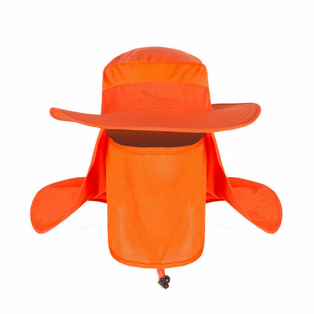 XYCCA Summer Sun Cap Fishing Hat,UPF 50+ Sun Protection Travel Beach Cap  Removable Neck & Face Flap Cover for Man Women (Orange) 