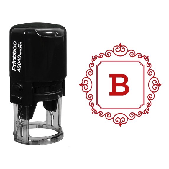 Printtoo R-40 Square Swirl Border B Alphabet Monogram Initial Self Inking Rubber Stamp Office Stationary