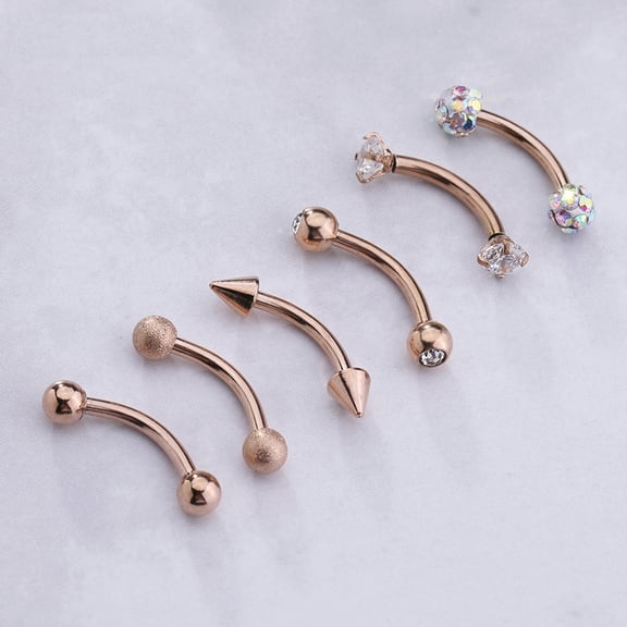 QQTDFG 6 Pcs/lot Eyebrow Piercing Stainless Steel CZ Crystal Tragus Helix Ear Piercings-Rose gold