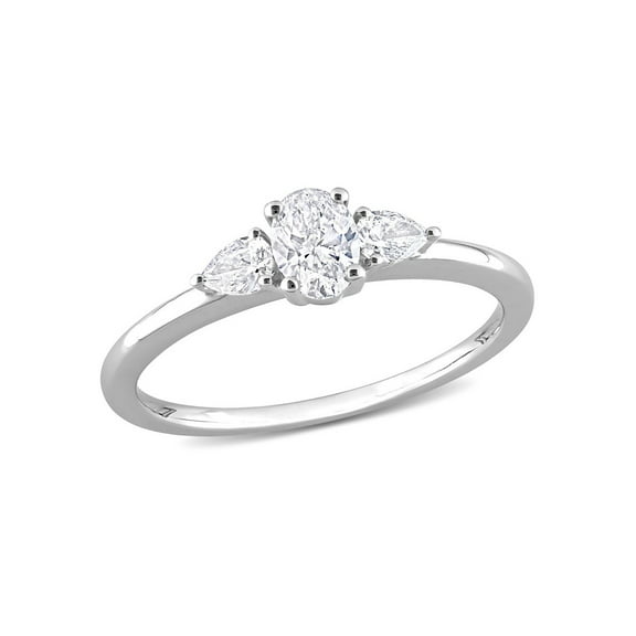 1/2 Carat (Ctw H-I, I1-I2) Three-Stone Diamond Engagement Ring in 14K White Gold for Women