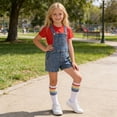 thumbnail image 5 of Boys Girls Denim Overalls Set of 3, Crewneck T-Shirt Denim Bib Short Jumpsuit and Socks Cute Workwear, 5 of 9