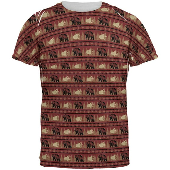 Grizzly Bear Adirondack Pattern Red All Over Mens T Shirt Multi LG