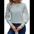 thumbnail image 3 of Top de Cuello Redondo con Encaje Bordado y Larga en Color Liso para Mujer Lago Azul M, 3 of 8