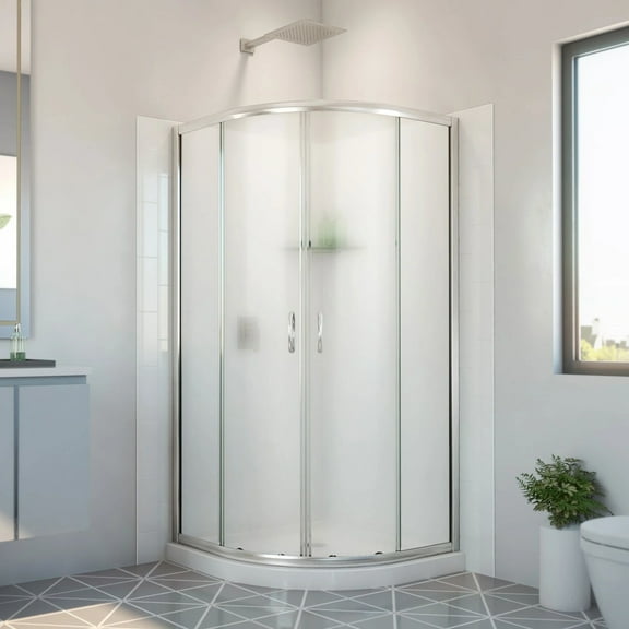 Prime 38 in. x 38 in. x 78 3/4 in. H Shower Enclosure, Base, and White Wall Kit in Brushed Nickel and Frosted Glass