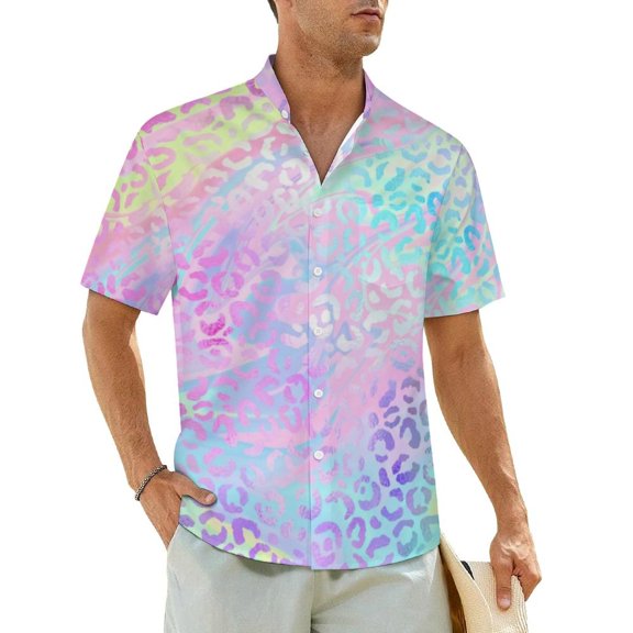 Leopard Beach Shirt Mens Animal Fur Print Classic Casual Shirts Summer Short Sleeve Stree