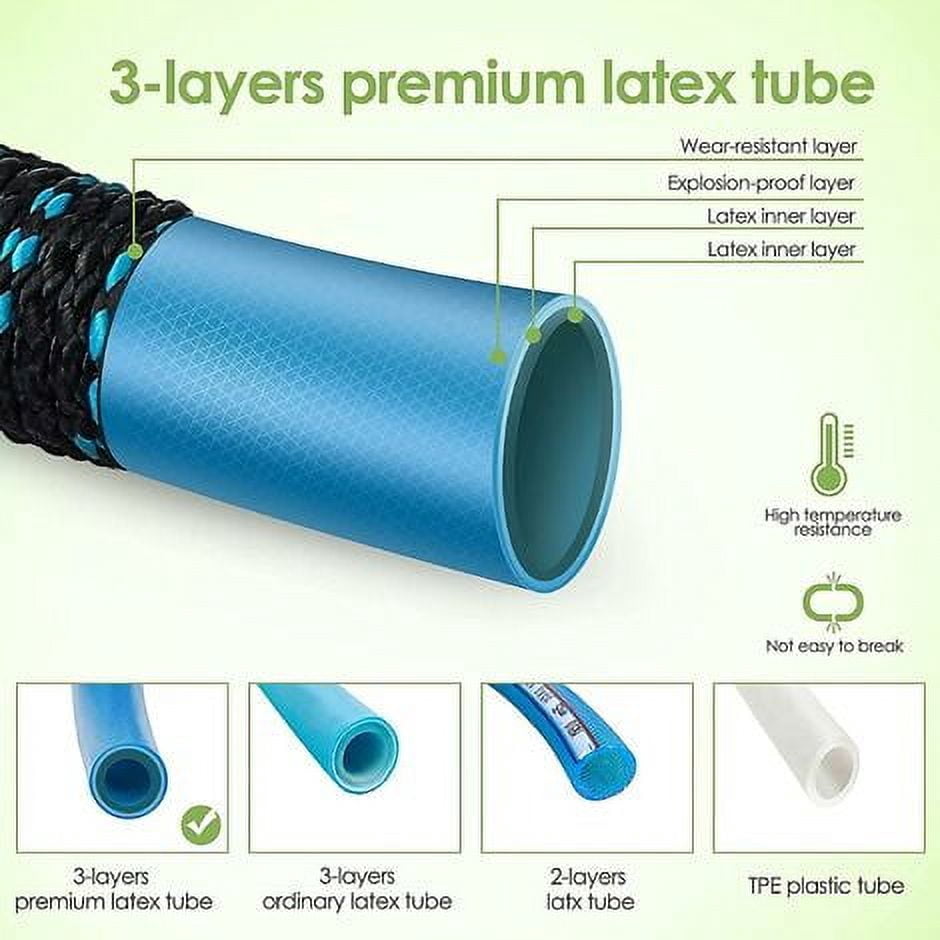 Retractable Garden Hose 15m 3 Layers Natural Latex, Flexible Garden Hose with Shut-off Valve 10 Nozzles Function，Contains Hook and Storage Bags Blossomir