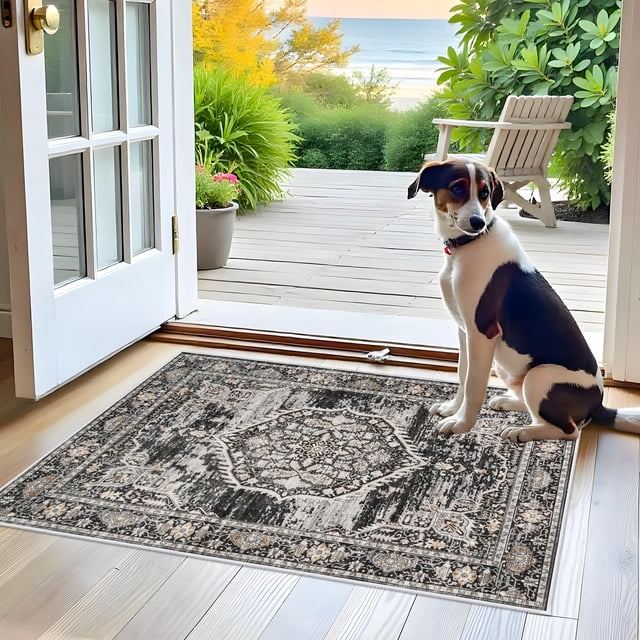 Alfombra YouFortong, 61 x 91 cm, negra, de pelo bajo, lavable
