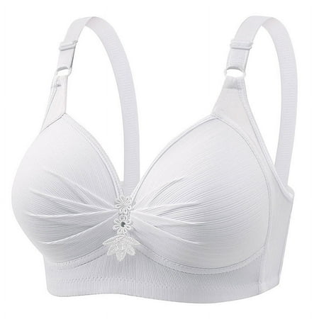 Ecqkame Bras for Women No Underwire Push Up Plus Size Daily Bra Solid Color Breathable Bras 1PC-White XL on Clearance