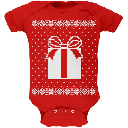 

Big Present Ugly Christmas Sweater Red Soft Baby One Piece - 0-3 months