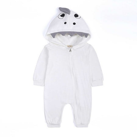 

YWDJ 2022 Onesies for Baby 0-24Month Toddler Baby Girl Boy Long Sleeved Cartoon Shark Hooded Jumpsuit Romper Suit White 3-6 Month