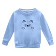 thumbnail image 2 of Spazoro Girls Crew Neck Long Sleeve Sweatshirt, Lightweight Stretchable Cat Print Breathable Casual Pullover Tops for Fall Daily School Wear Light Blue Size 5-6, 2 of 6