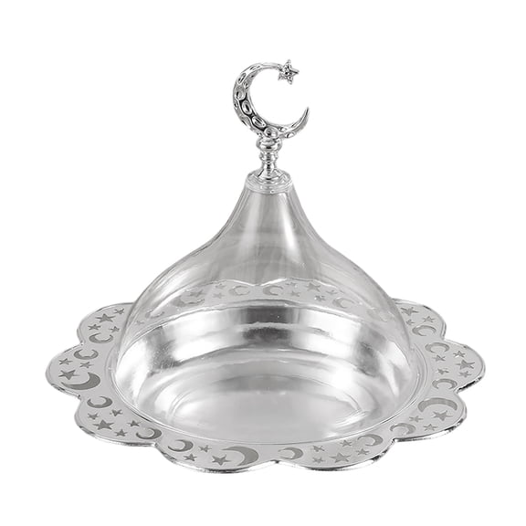 Silver Metal Serving Platter with Clear Dome - 20cm Cake Stand & Candy Display, Modern Dessert Tray for Party, Wedding, Holiday Serving