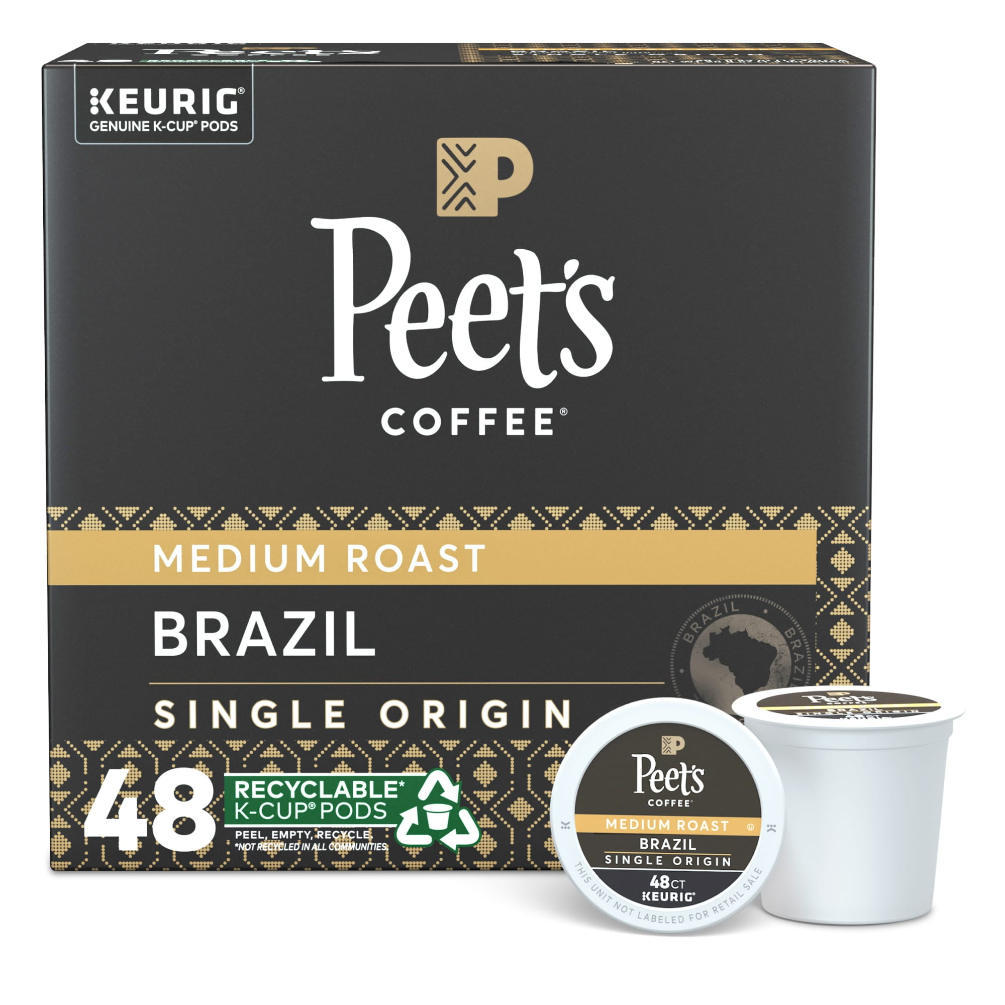 Peet's Coffee KCup Pods, Single Origin Braizil, Medium Roast (48 Count