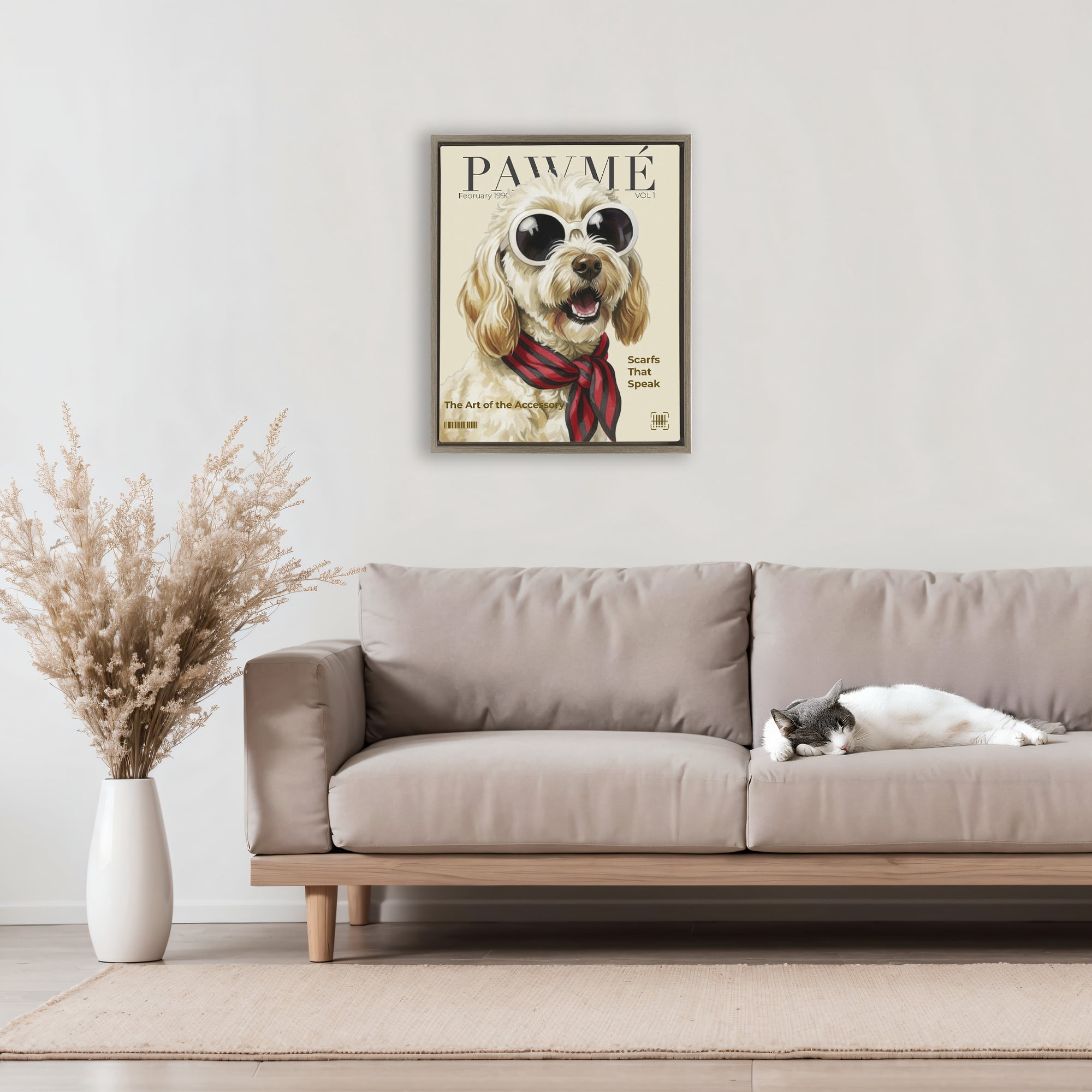 Stupell Industries Pawme Dog Fashion Magazine Brown Framed Floater Canvas Wall Art, design by A Barefoot Stylist