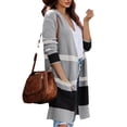 thumbnail image 3 of Colorful Striped Print Women Open Front Casual Long Cardigan Coat With Pocket, 3 of 4