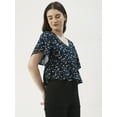 thumbnail image 4 of DressBerry Women's Printed Viscose Rayon Short Flared Sleeves Pleated Crop Top Flared Hem Lightweighted Casual&nbsp;Summer Wear Waist Length Regular Short Blouse, 4 of 7