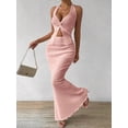 thumbnail image 4 of Women'S Two Piece Outfits Twist Front Halter Tops and Skirt Summer Set Pink L, 4 of 9